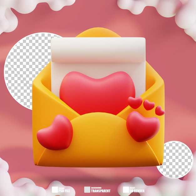 PSD ilustração 3d de uma carta de amor 4