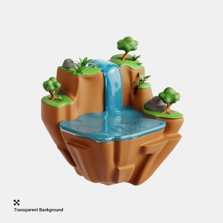 PSD ilustração 3d de uma cascata de tirar o fôlego caindo em cascata por rochas escarpadas