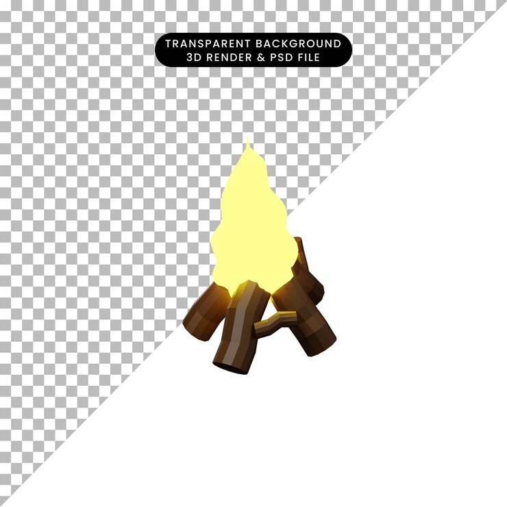 PSD ilustração 3d de uma fogueira de objeto simples