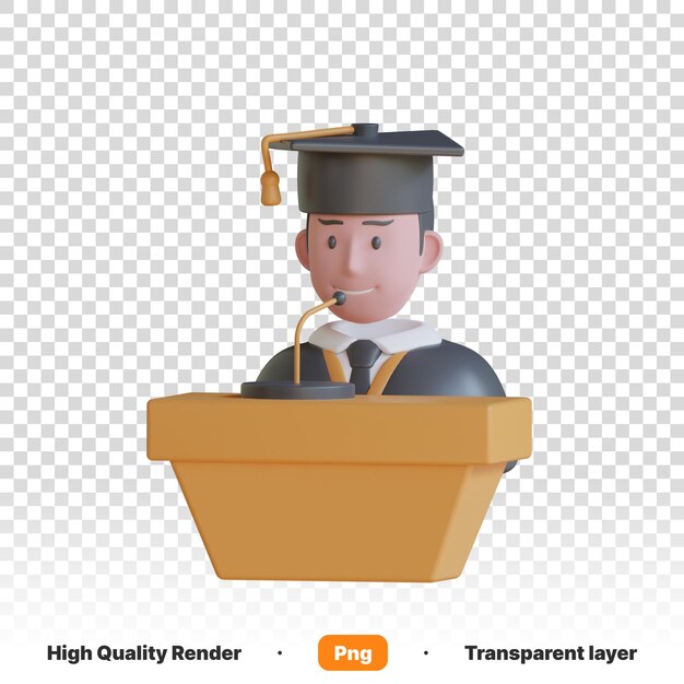 PSD ilustração 3d de uma foto de um aluno do ensino médio no pódio dando um discurso em fundo transparente