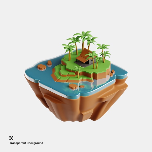 PSD ilustração 3d de uma ilha paradisíaca tropical com águas cristalinas