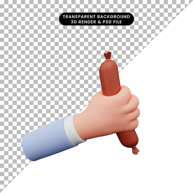 PSD ilustração 3d de uma mão segurando uma salsicha