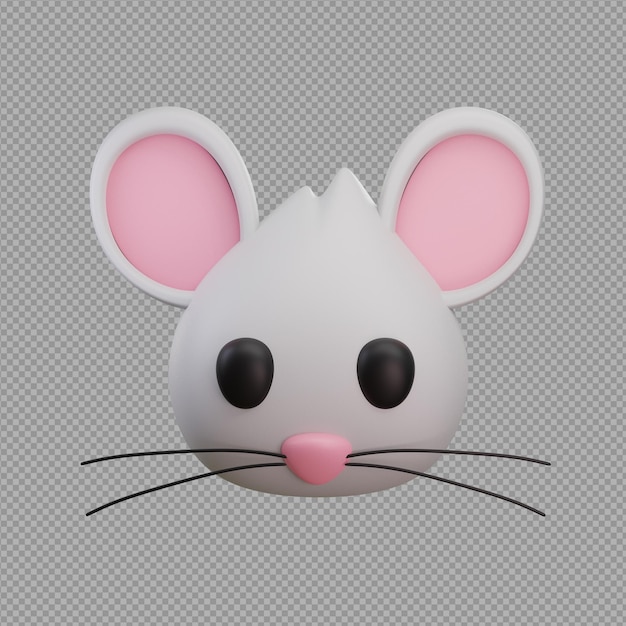 Ilustração 3D de uma mascote de rosto de rato em fundo claro