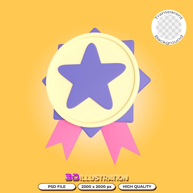 Ilustração 3d de uma medalha estrela com fundo transparente