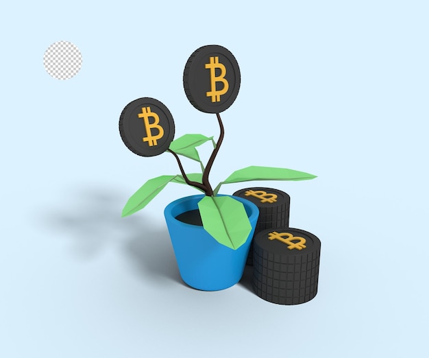PSD ilustração 3d de uma planta de investimento bitcoin