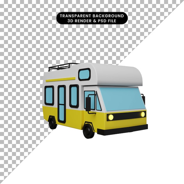 PSD ilustração 3d de uma van de camping de objetos simples