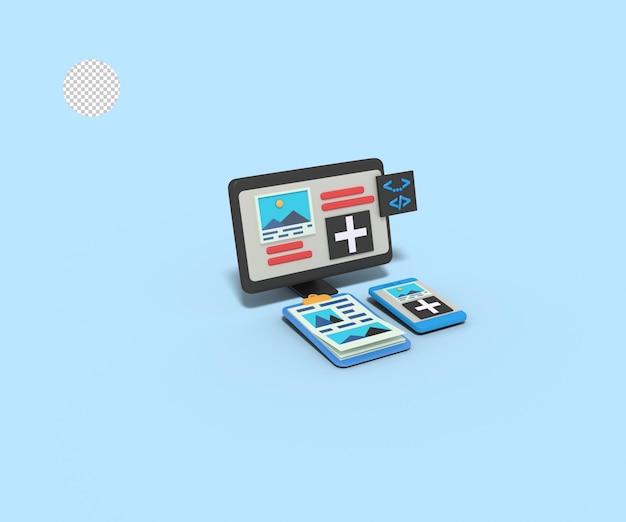 ilustração 3D de upload de arquivo de design de layout de site