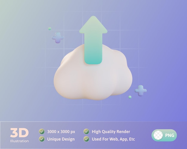 Ilustração 3d de upload do sistema em nuvem