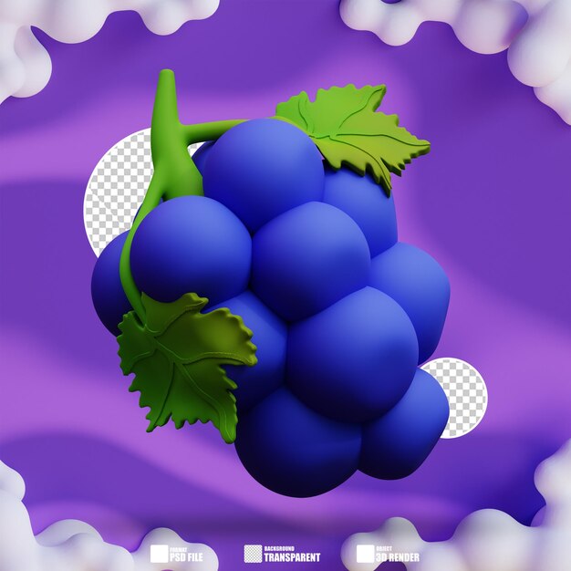 PSD ilustração 3d de uvas 3