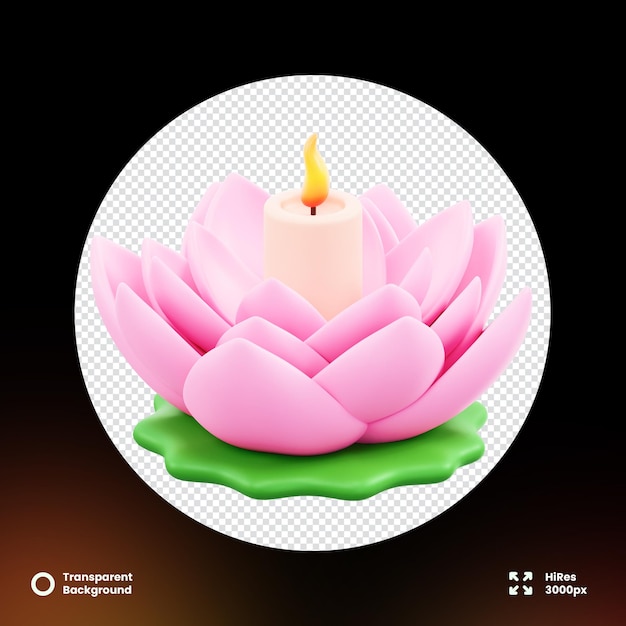 PSD ilustração 3d de vela de lótus rosa para o festival de diwali