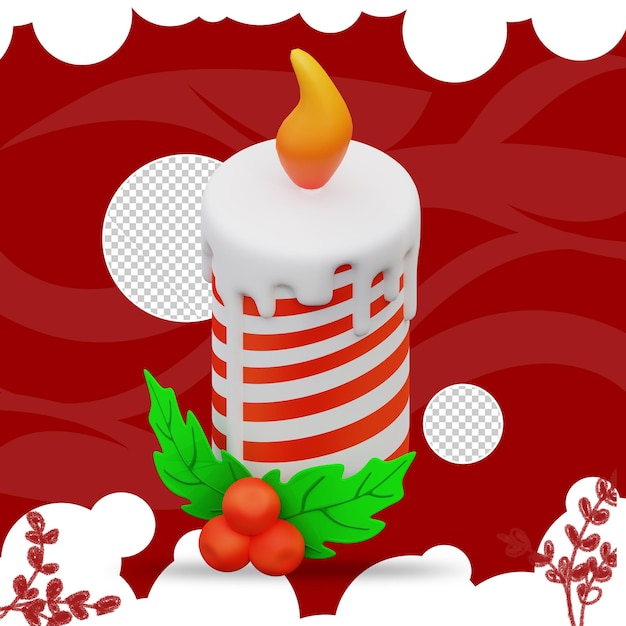 PSD ilustração 3d de velas de natal e holly 2