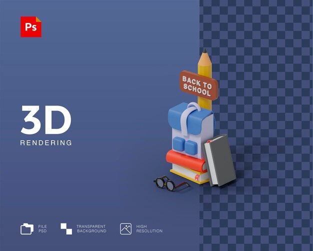 Ilustração 3d de volta às aulas