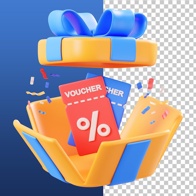 PSD ilustração 3d de voucher surpresa