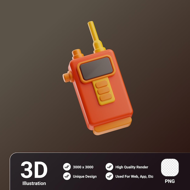 PSD ilustração 3d de walkie talkie de objeto de bombeiro