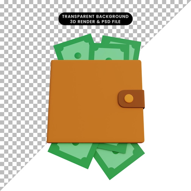 Ilustração 3D dinheiro na carteira