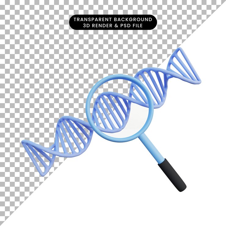 Ilustração 3D dna com ampliação