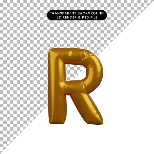 PSD ilustração 3d do alfabeto do conceito de balão dourado r