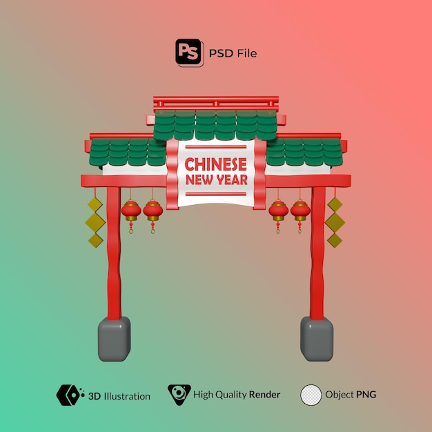 Ilustração 3D do ano novo chinês do portão