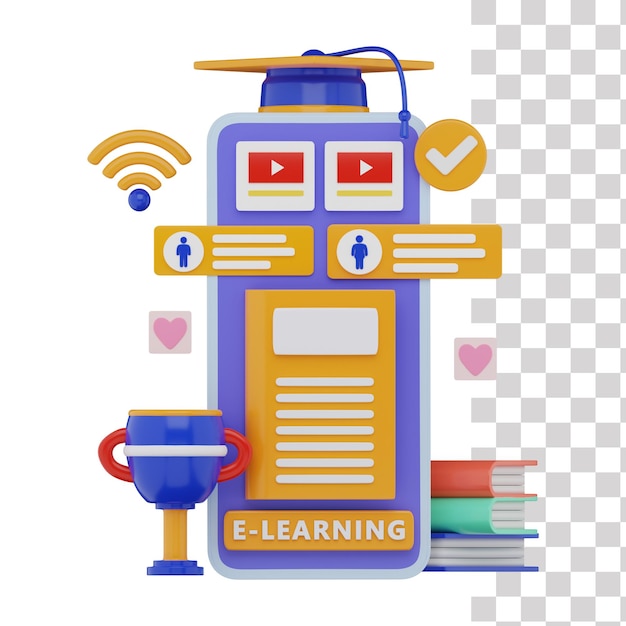 Ilustração 3d do aplicativo de curso de aprendizado on-line