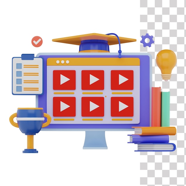 Ilustração 3d do aplicativo de curso de aprendizado on-line