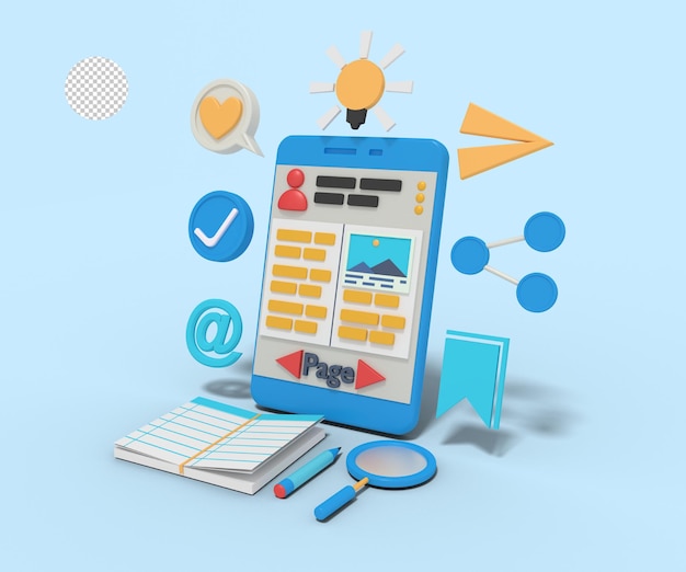 Ilustração 3D do aplicativo do curso de aprendizagem online