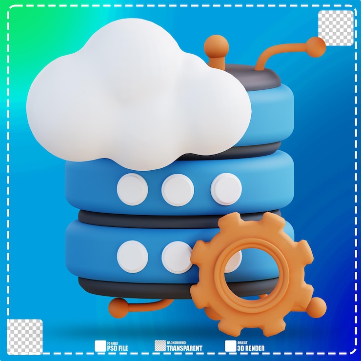 PSD ilustração 3d do armazenamento de configuração de nuvem 3