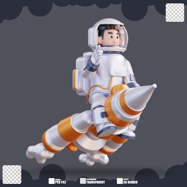 ilustração 3D do astronauta montando um foguete 2
