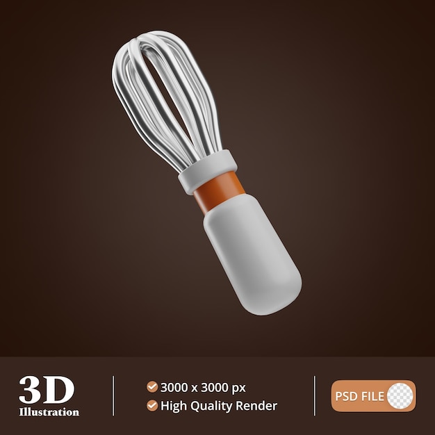 PSD ilustração 3d do batedor de utensílios de cozinha