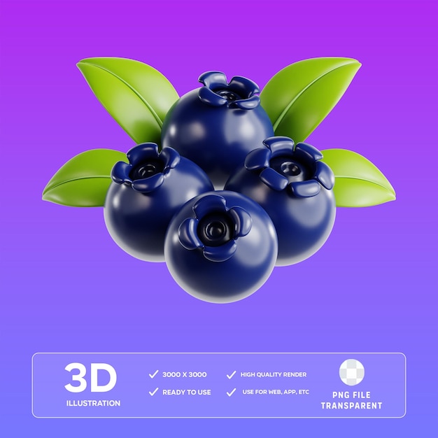 Ilustração 3D do Blueberry PSD