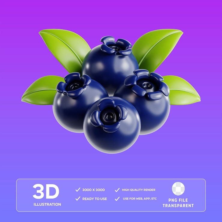 PSD ilustração 3d do blueberry psd