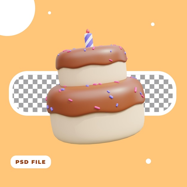 Ilustração 3d do bolo de aniversário