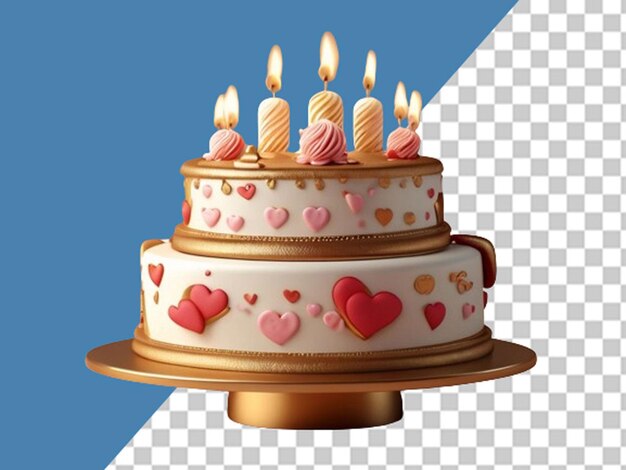 PSD ilustração 3d do bolo dourado do dia dos namorados