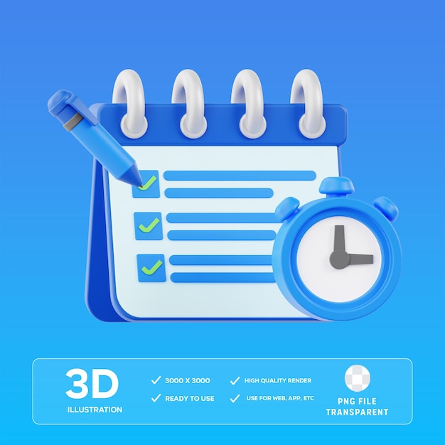 Ilustração 3D do calendário PSD