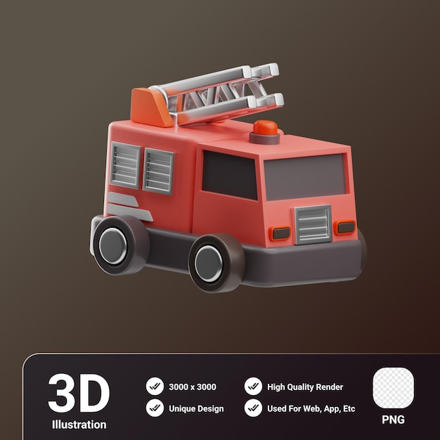 PSD ilustração 3d do caminhão de bombeiros