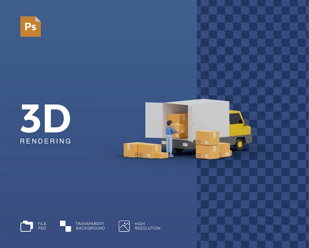 Ilustração 3d do caminhão de entrega