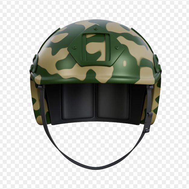 Ilustração 3D do capacete tático do soldado com camuflagem para uso no campo de batalha