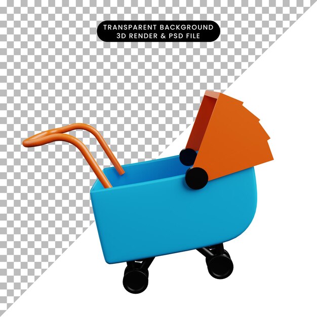 PSD ilustração 3d do carrinho de bebê