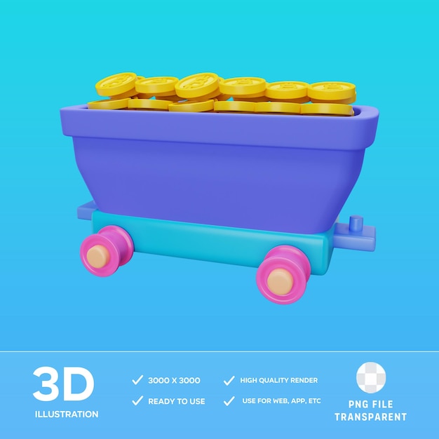 Ilustração 3D do carrinho de mineração de bitcoin PSD