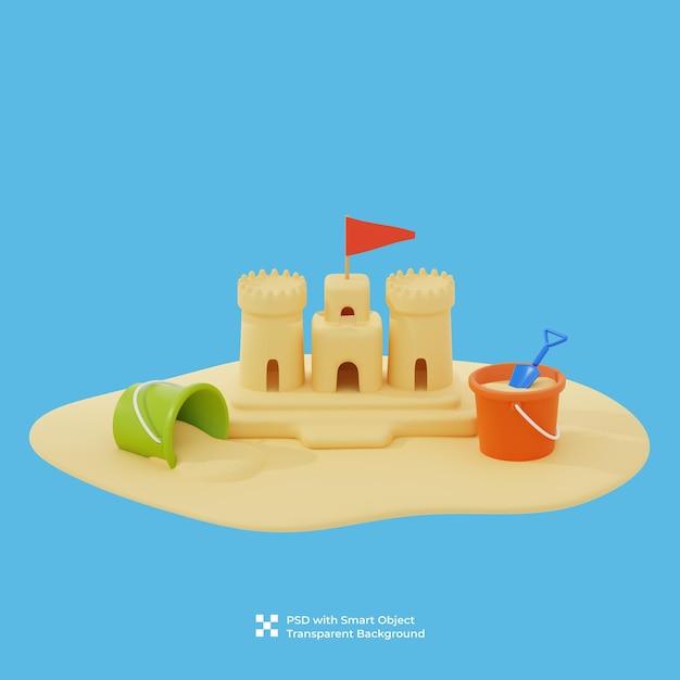 Ilustração 3d do castelo de areia