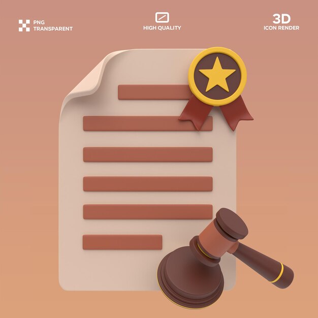 Ilustração 3D do certificado legal do PSD