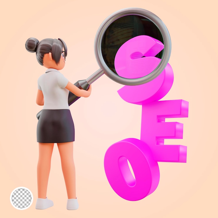 PSD ilustração 3d do conceito de análise de seo