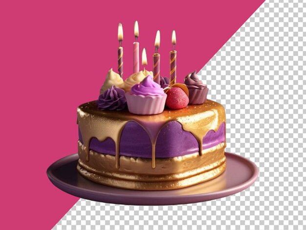 PSD ilustração 3d do conceito de dia dos namorados de bolo dourado e roxo