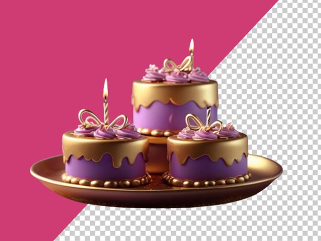 PSD ilustração 3d do conceito de dia dos namorados de bolo dourado e roxo