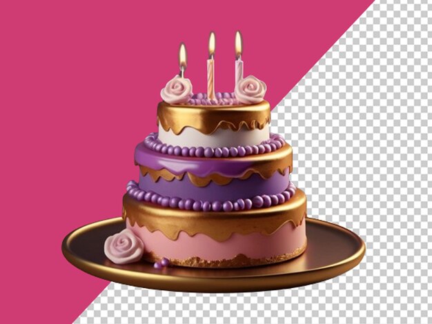 PSD ilustração 3d do conceito de dia dos namorados de bolo dourado e roxo