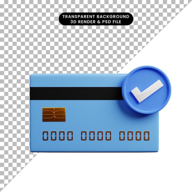 PSD ilustração 3d do conceito de pagamento, cartão de crédito e ícone de lista de verificação