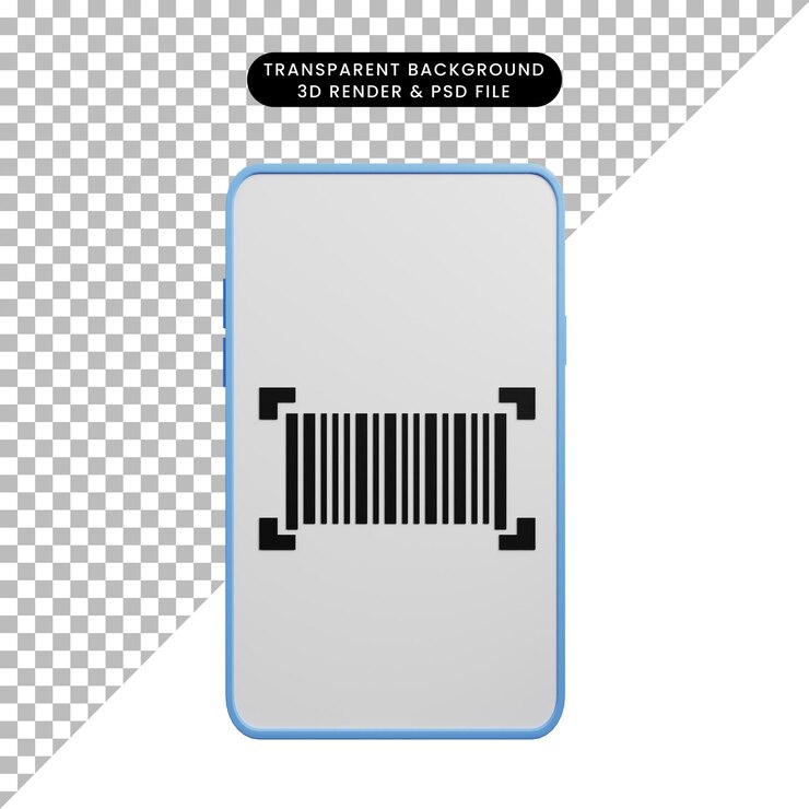 PSD ilustração 3d do conceito de pagamento para smartphone com código de barras