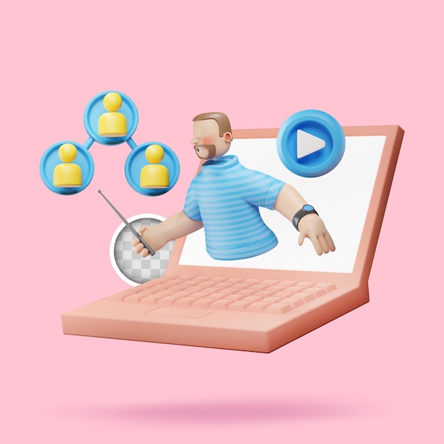 PSD ilustração 3d do conceito de webinar