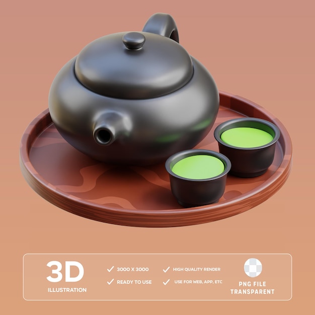 Ilustração 3D do conjunto de chá PSD
