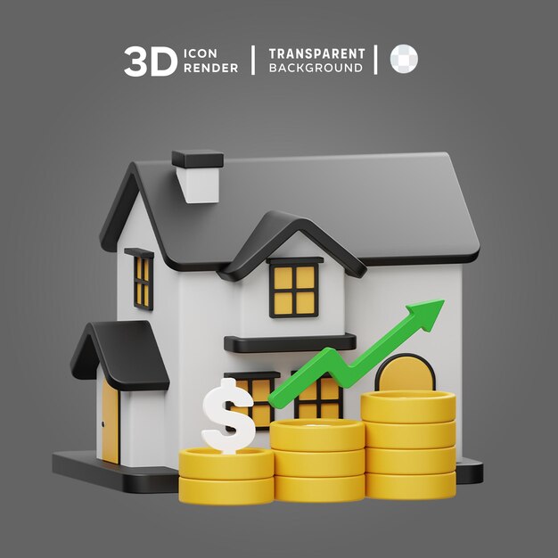 PSD ilustração 3d do crescimento do investimento imobiliário da psd