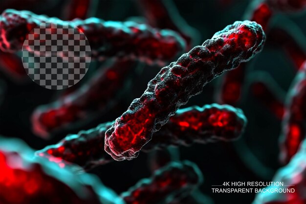 Ilustração 3d do cromossomo x em bactérias para ciência médica em fundo transparente